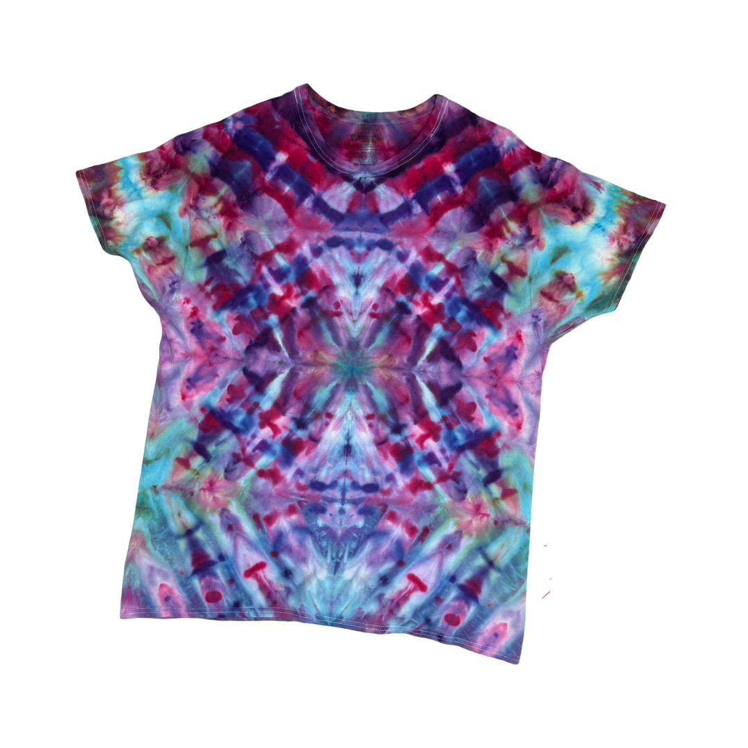 Ice Dyed Red, Blue and Purple Diamond Shirt Size Extra Large