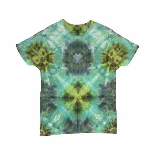 Blue Green Yellow Shibori Inspired Shirt Size Large