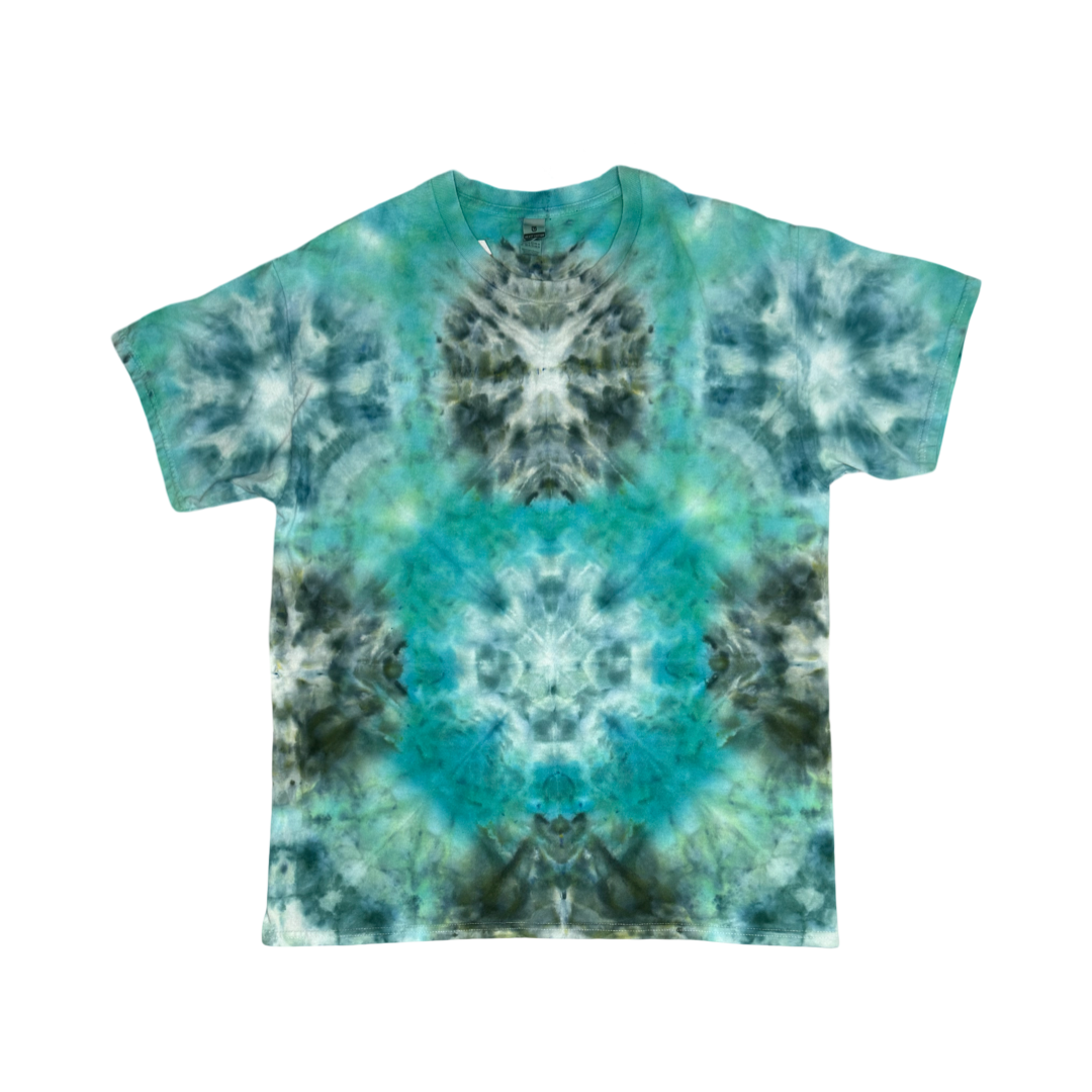 Teal and Dark Green Shibori Inspired Shirt Size Large