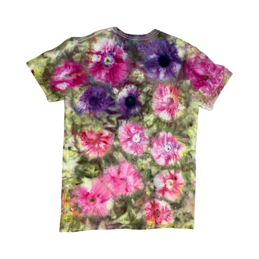 Bright Pink and Purple Flowers Shirt Size Medium