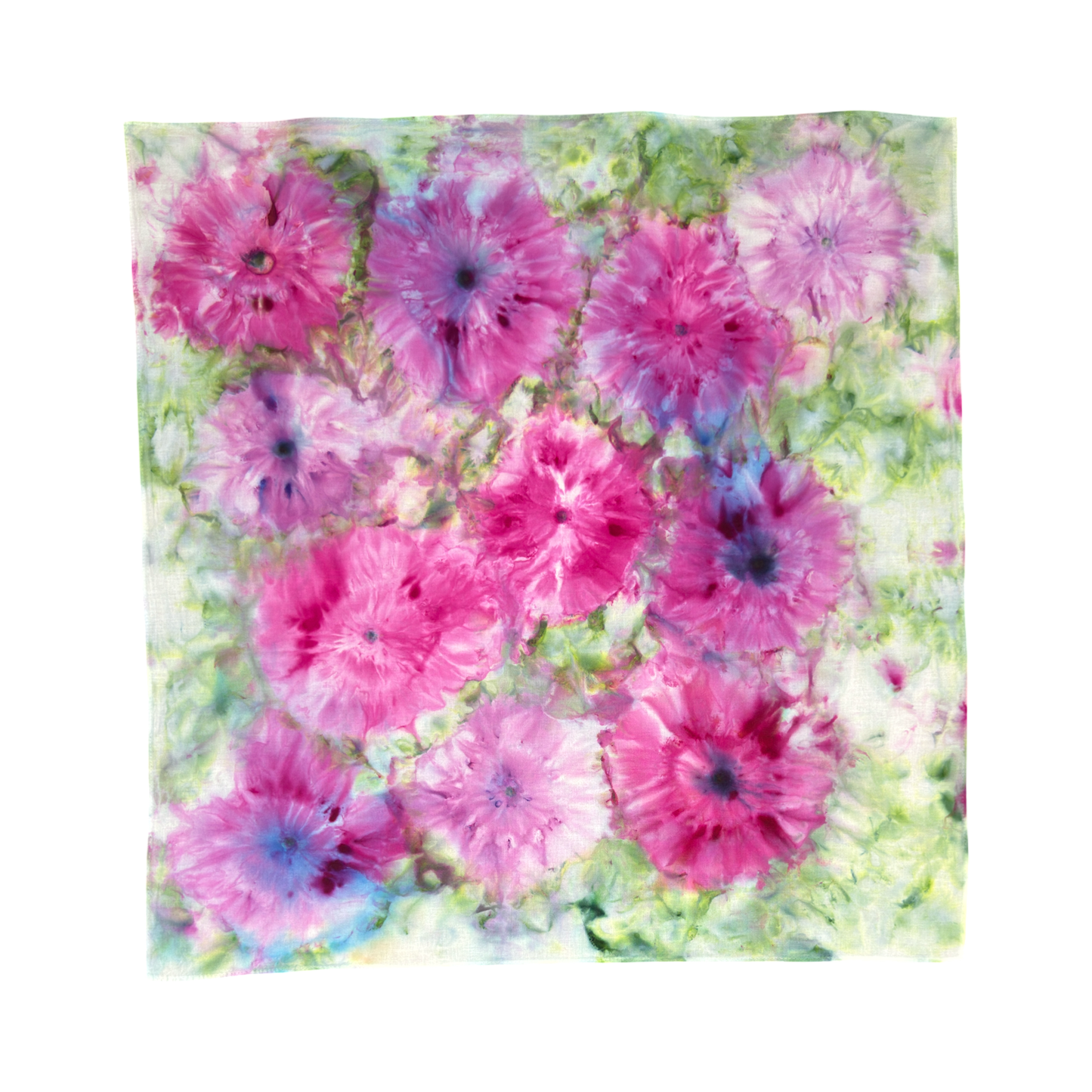 27 inch square purple and pink flower ice dyed scarf