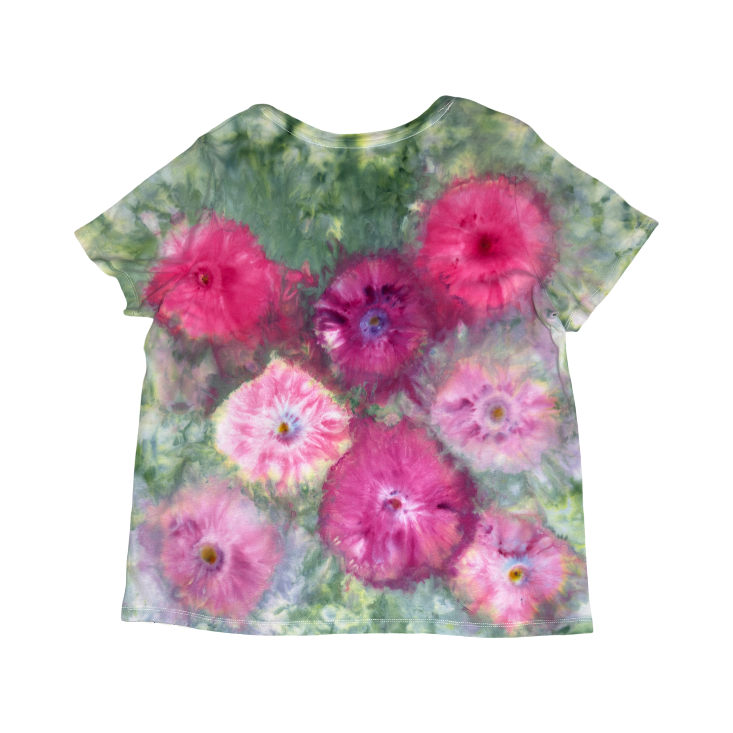 Pink Flowers V Neck Shirt Ladies Size XL