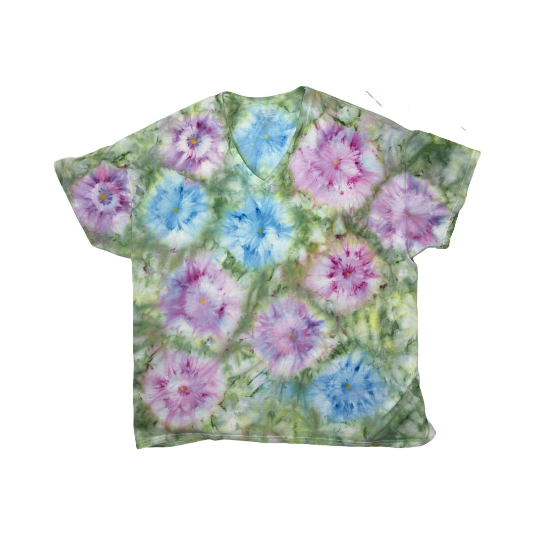 Pink and Blue Flowers Shirt Size 2XL
