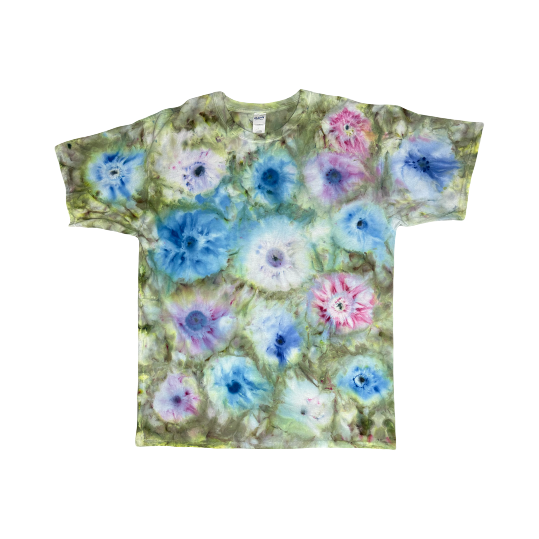 Pink and Blue Flowers Shirt Size 2XL