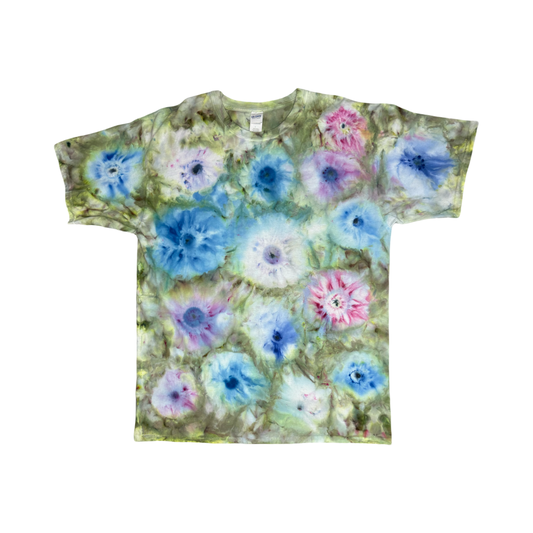 Pink and Blue Flowers Shirt Size 2XL