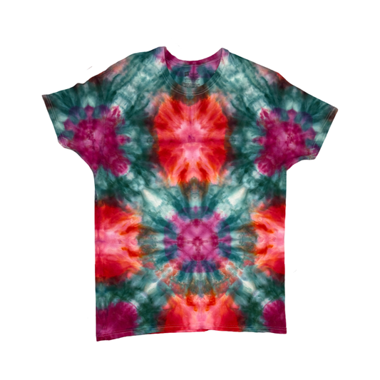 Red Green Shibori Inspired Shirt  Size Large