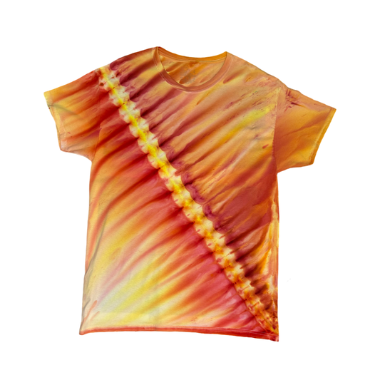 The Red Yellow Orange Zipper Gravity Dyed Shirt Size Large