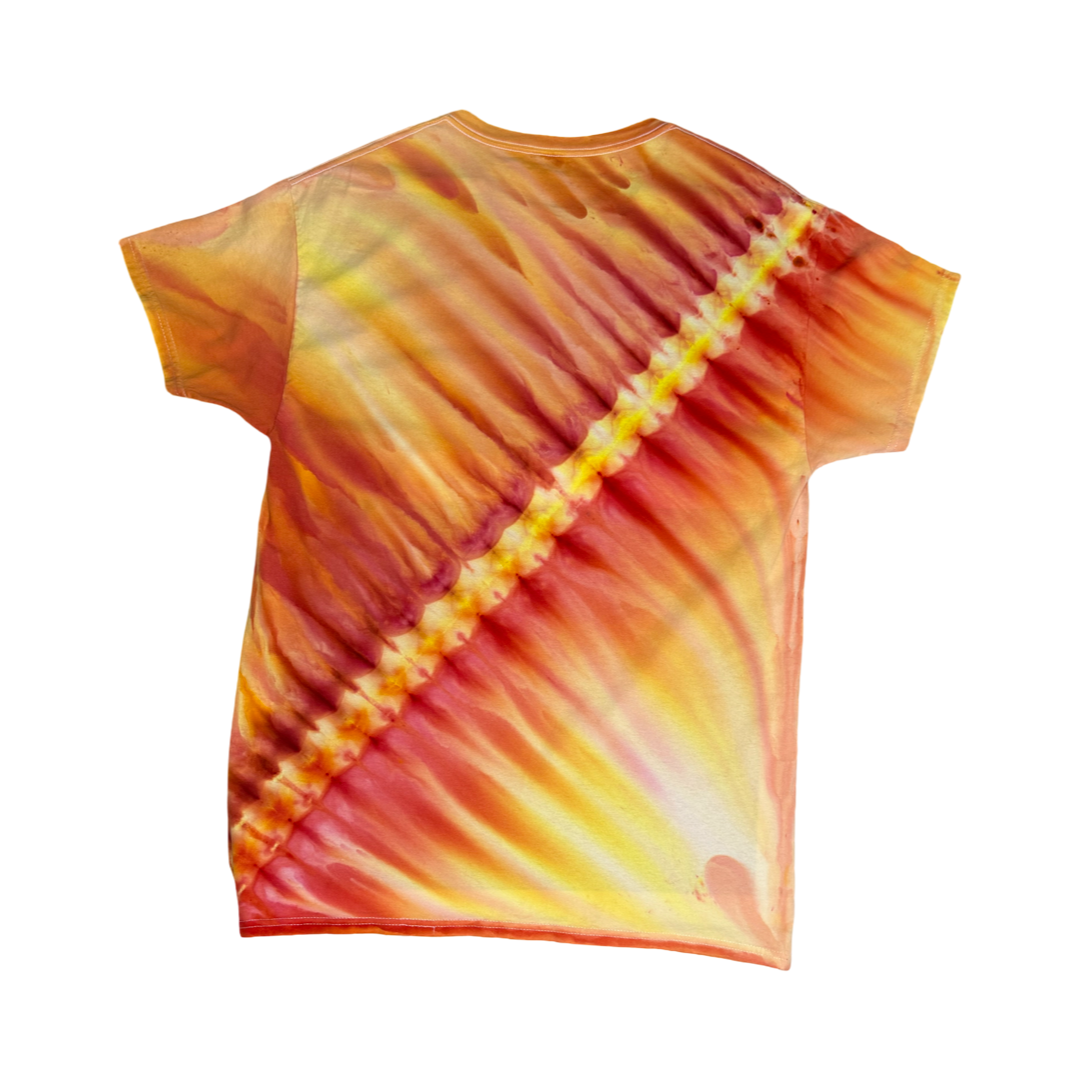 The Red Yellow Orange Zipper Gravity Dyed Shirt Size Large