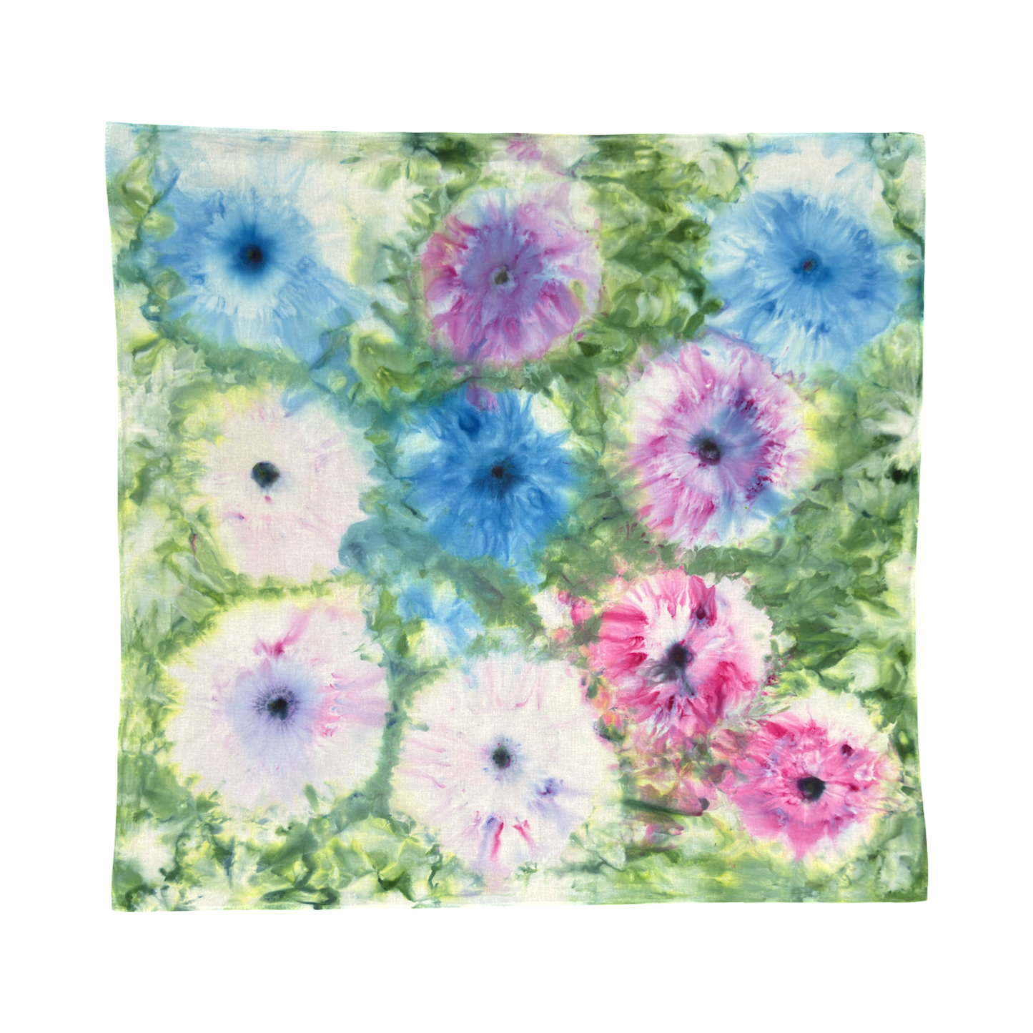 27 inch square blue and pink flower ice dyed scarf