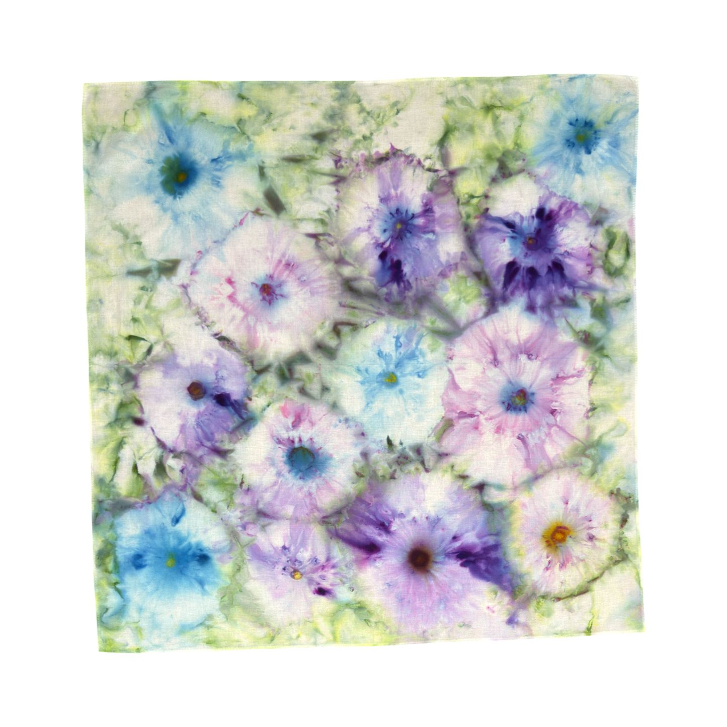 27 inch square blue purple and pink flower ice dyed scarf