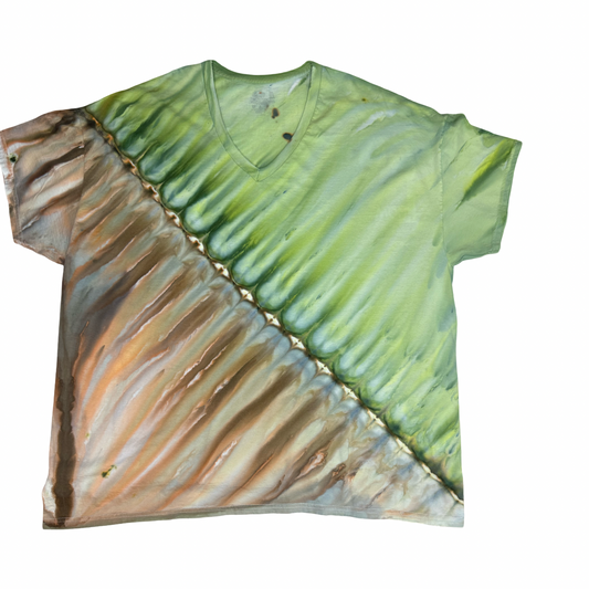 Green and Brown Zipper Gravity Dye Shirt Size 2XL