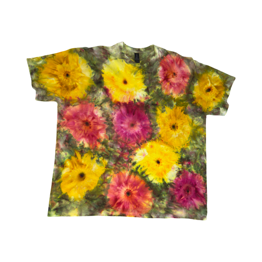 Yellow and Orange Ice Dyed Flowers Shirt Size XL